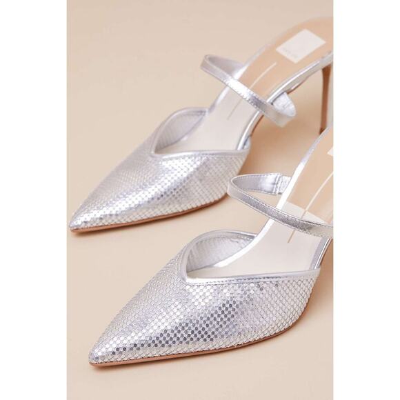 Dolce Vita Kanika Silver Metallic Mesh Pointed-Toe Mule Pumps - Picture 3 of 4